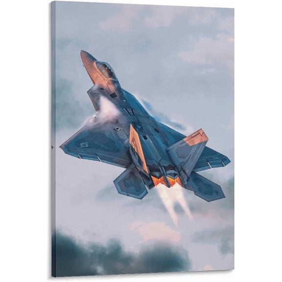 Military F-22 Jet Fighter Canvas Wall Art Print Airplane Poster for Bedroom Living Room Office 8x12 inch
