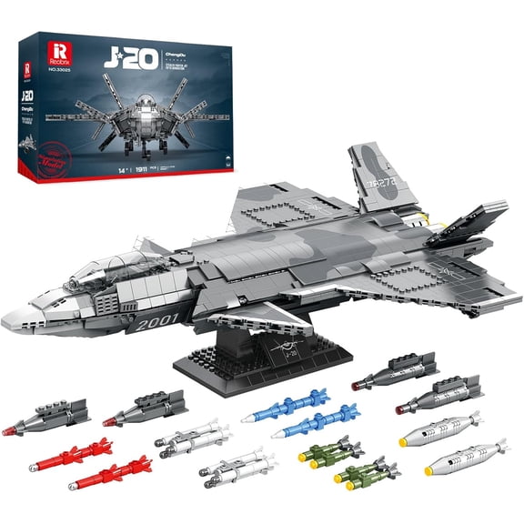 Military Fighter Building Block Sets 33025, J-20 Stealth Fighter Airplane Model Kit, Technical Military Plane Model for Adult, Aircraft Building Toys Cool Decor Ideal Gifts for Adults