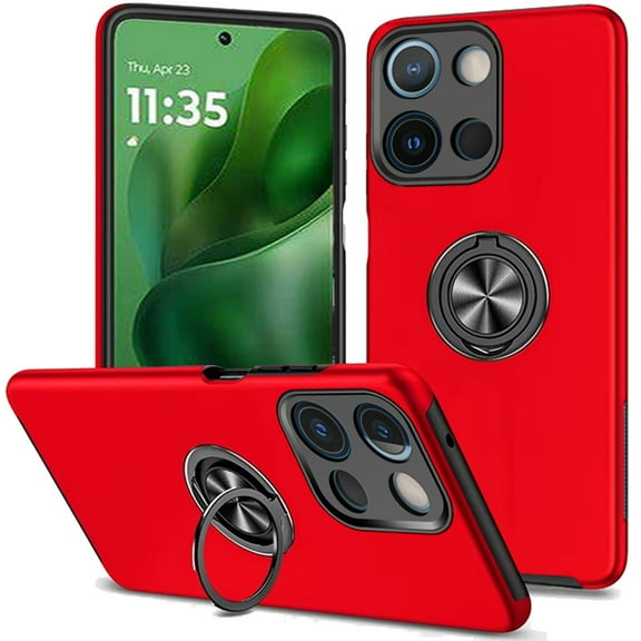 Military Grade 360 Rotating Ring Grip Hybrid Case for Motorola Moto G Power 2025 - Red