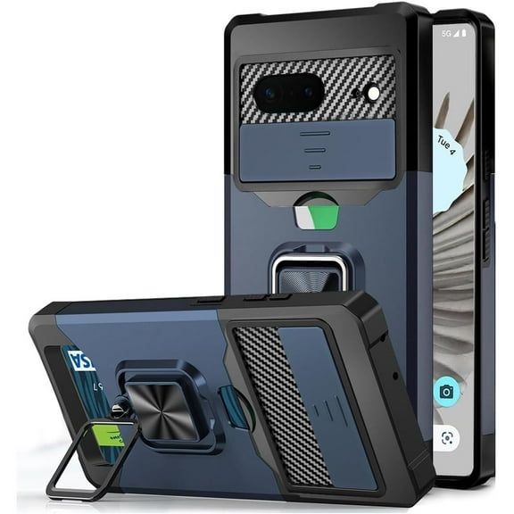 Military Grade All-In-One Ring Stand Card Case for Google Pixel 8 - Blue