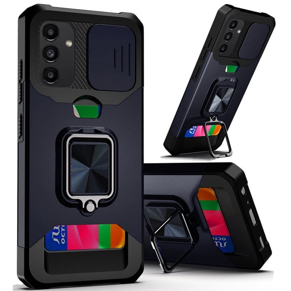 Military Grade All-In-One Ring Stand Card Case for Samsung Galaxy A14 5G - Navy Blue
