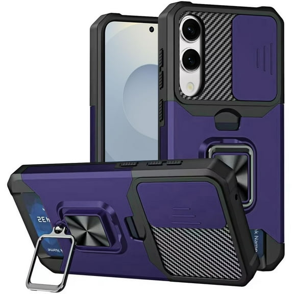 Military Grade All-In-One Ring Stand Card Case for Samsung Galaxy S25 Edge - Purple