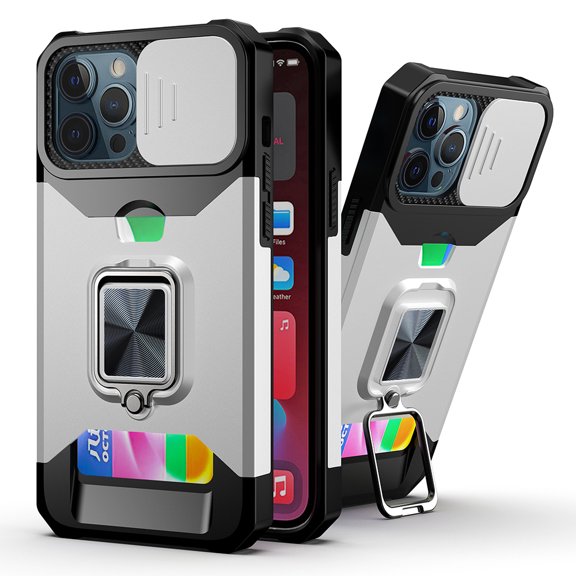 Military Grade All-In-One Ring Stand Card Case for iPhone 11 - Silver