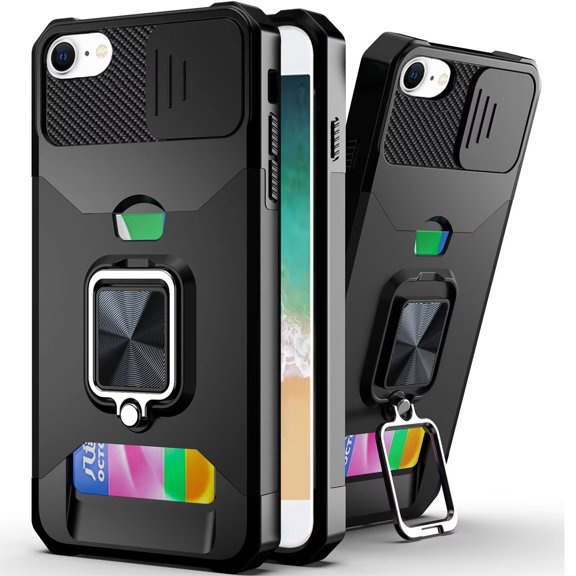 Military Grade All-In-One Ring Stand Card Case for iPhone 16e - Black