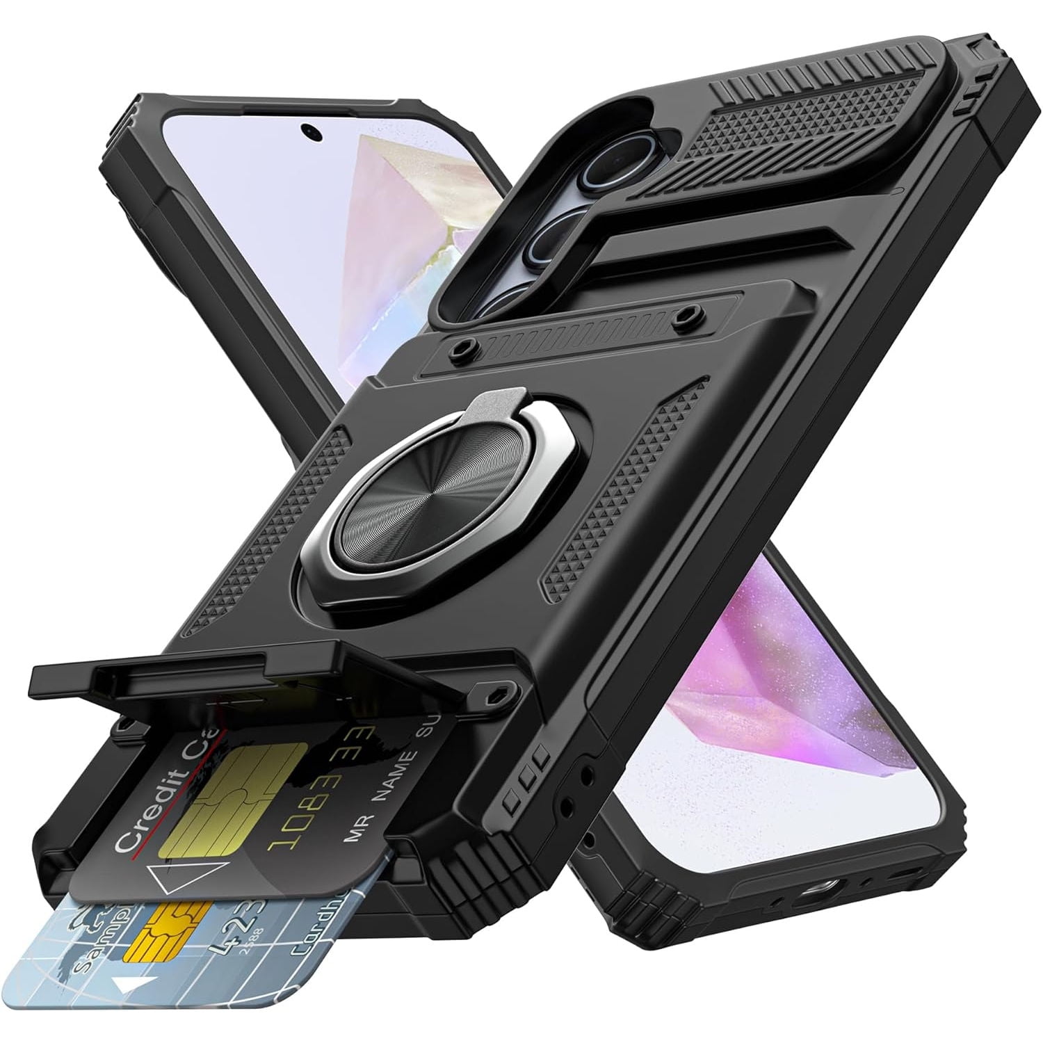 Military Grade All-In-One Ring Stand Case with Card Pocket for Samsung ...