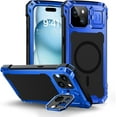 thumbnail image 1 of Military Grade Aluminum Magnetic Case for iPhone 15 (6.1"), Heavy Duty Rugged Cover with Built-in Glass Screen Protector & Camera Kickstand,Blue, 1 of 5