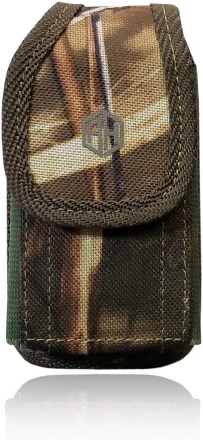 Military Grade Cell Phone Case, Camo Rugged Pouch Holster Nylon Metal Flip Phone Belt Case Fits Kyocera Cadence S2720, DuraXTP, DuraXV LTE, DuraXV Plus, DuraXE, Most Large FLIP Phones & Insulin Pumps