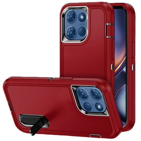 Military Grade Certified TUFF Hybrid Armor Case with Kickstand for Motorola Moto G 2025 - Red