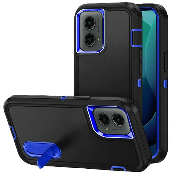 Military Grade Certified TUFF Hybrid Armor Case with Kickstand for Motorola Moto G 5G 2024 - Black Blue