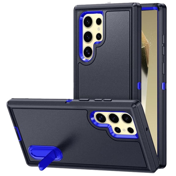 Military Grade Certified TUFF Hybrid Armor Case with Kickstand for Samsung Galaxy S24 Ultra - Black Blue
