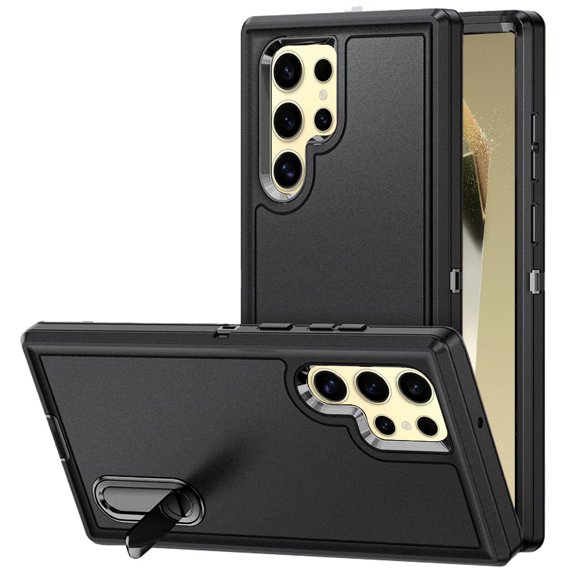 Military Grade Certified TUFF Hybrid Armor Case with Kickstand for Samsung Galaxy S24 Ultra - Black