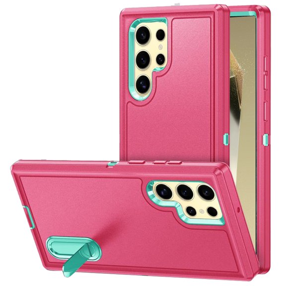 Military Grade Certified TUFF Hybrid Armor Case with Kickstand for Samsung Galaxy S24 Ultra - Hot Pink Teal