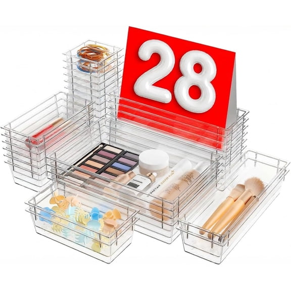 Military Grade Drawer Organizer, Makeup organizer, Holds 177 Items Bathroom Organizers and Storage, Organization and Storage, Desk Drawer Organizer for Vanity (Clear)