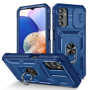 Military Grade Drop Impact for Samsung Galaxy A14 5G Camera Lens Slide Protection Case 360 Metal Rotating Ring Kickstand Holder Armor Shockproof Case For Samsung Galaxy A14 5G, Blue