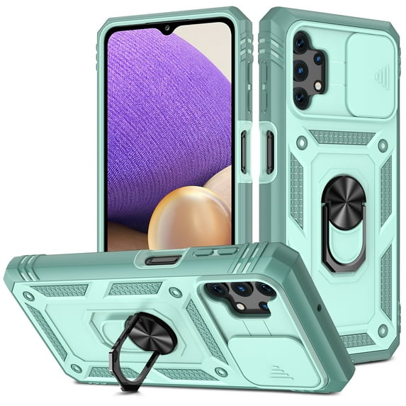 Military Grade Drop Impact for Samsung Galaxy A32 5G Camera Lens Slide Protection Case 360 Metal Rotating Ring Kickstand Holder Armor Shockproof Case For Samsung Galaxy A32 5G,
Mint + Green