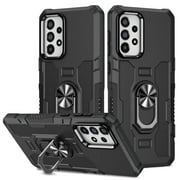 Military Grade Drop Impact for Samsung Galaxy A32 5G Rugged Case, 360 Metal Magnetic Car Rotating Ring Kickstand Holder Armor Heavy Duty Shockproof Case For Samsung Galaxy A32 5G,Black