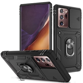 Military Grade Drop Impact for Samsung Galaxy A51 4G Camera Lens Slide Protection Case 360 Metal Rotating Ring Kickstand Holder Armor Shockproof Case For Samsung Galaxy A51 4G, Black