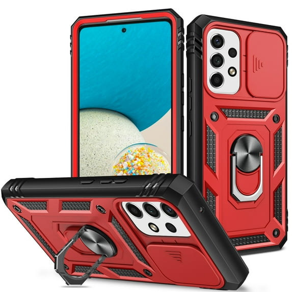 Military Grade Drop Impact for Samsung Galaxy A53 5G Camera Lens Slide Protection Case 360 Metal Rotating Ring Kickstand Holder Armor Shockproof Case For Samsung Galaxy A53 5G,
Red