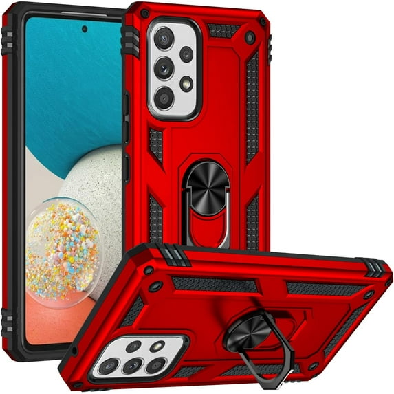Military Grade Drop Impact for Samsung Galaxy A53 5G Case Galaxy A53 Case 360 Metal Rotating Ring Kickstand Holder Armor Heavy Duty Shockproof Case for Galaxy A53 5G Phone Case (Red)