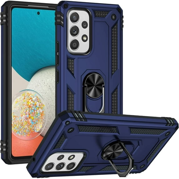Military Grade Drop Impact for Samsung Galaxy A53 5G Case Galaxy A53 Case 360 Metal Rotating Ring Kickstand Holder Armor Heavy Duty Shockproof Case for Galaxy A53 5G Phone Case (Blue)