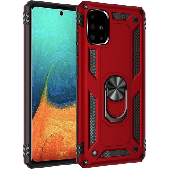 Military Grade Drop Impact for Samsung Galaxy A71 4G Case 360 Metal Rotating Ring Kickstand Holder Magnetic Car Mount Heavy Duty Shockproof Cover for Galaxy A71 4G Phone Protection Case (Red)
