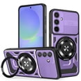 thumbnail image 1 of Military Grade Drop Impact for Samsung Galaxy S21 FE Case,Compatible with MagSafe 360 Metal Magnetic Rotating Ring Kickstand Holder Protective Armor Heavy Duty Shockproof Back Phone Case,Purple, 1 of 11