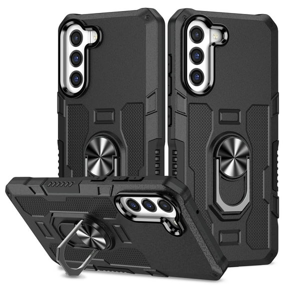 Military Grade Drop Impact for Samsung Galaxy S21 Rugged Case, 360 Metal Magnetic Car Rotating Ring Kickstand Holder Armor Heavy Duty Shockproof Case For Samsung Galaxy S21,Black