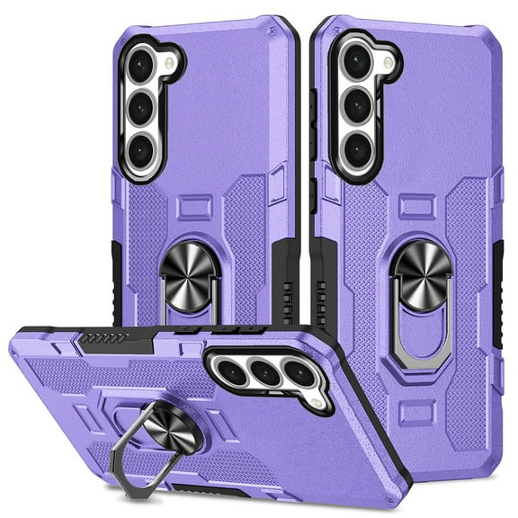 Military Grade Drop Impact for Samsung Galaxy S23 Rugged Case, 360 Metal Magnetic Car Rotating Ring Kickstand Holder Armor Heavy Duty Shockproof Case For Samsung Galaxy S23,Purple