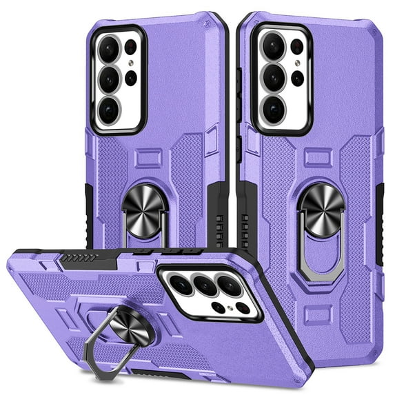 Military Grade Drop Impact for Samsung Galaxy S23 Ultra Rugged Case, 360 Metal Magnetic Car Rotating Ring Kickstand Holder Armor Heavy Duty Shockproof Case For Samsung Galaxy S23 Ultra,Purple