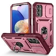 thumbnail image 1 of Military Grade Drop Impact for Samsung Galaxy S24 Plus Camera Lens Slide Protection Case 360 Metal Rotating Ring Kickstand Holder Armor Shockproof Case For Samsung Galaxy S24 Plus, Pink+Red, 1 of 11