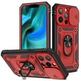 thumbnail image 1 of Military Grade Drop Impact for iPhone 13 Pro Max Camera Lens Slide Protection Case 360 Metal Rotating Ring Kickstand Holder Armor Shockproof Case For iPhone 13 Pro Max,
(Red+Black), 1 of 8