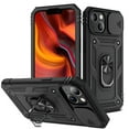 thumbnail image 1 of Military Grade Drop Impact for iPhone 14 Plus Camera Lens Slide Protection Case 360 Metal Rotating Ring Kickstand Holder Armor Shockproof Case For iPhone 14 Plus, Black, 1 of 8