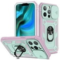 thumbnail image 1 of Military Grade Drop Impact for iPhone 14 Pro Max Camera Lens Slide Protection Case 360 Metal Rotating Ring Kickstand Holder Armor Shockproof Case For iPhone 14 Pro Max, Pink+Green, 1 of 9