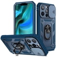 thumbnail image 1 of Military Grade Drop Impact for iPhone 14 Pro Max Camera Lens Slide Protection Case 360 Metal Rotating Ring Kickstand Holder Armor Shockproof Case For iPhone 14 Pro Max, Blue, 1 of 9