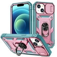 thumbnail image 1 of Military Grade Drop Impact for iPhone 15 Camera Lens Slide Protection Case 360 Metal Rotating Ring Kickstand Holder Armor Shockproof Case For iPhone 15, Green+Pink, 1 of 11