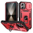 thumbnail image 1 of Military Grade Drop Impact for iPhone 16 Camera Lens Slide Protection Case 360 Metal Rotating Ring Kickstand Holder Armor Shockproof Case For iPhone 16, Black+Red, 1 of 9