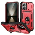 thumbnail image 1 of Military Grade Drop Impact for iPhone 16 Plus Camera Lens Slide Protection Case 360 Metal Rotating Ring Kickstand Holder Armor Shockproof Case For iPhone 16 Plus, Black+Red, 1 of 9