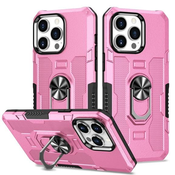 Military Grade Drop Impact for iPhone XS/X Rugged Case, 360 Metal Magnetic Car Rotating Ring Kickstand Holder Armor Heavy Duty Shockproof Case For iPhone XS/X,Pink