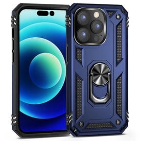 Military Grade Finger Loop Case with 360 Rotating Ring Grip Kickstand for iPhone 14 Pro - Navy Blue