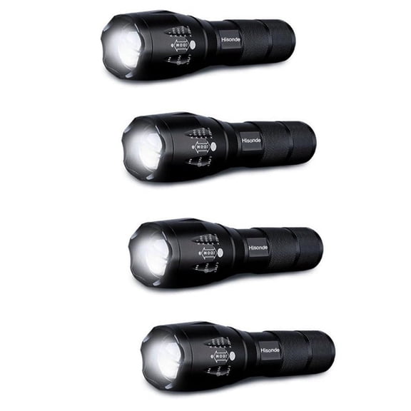 Military Grade Flashlight High Lumen 5 Modes Water Resistant LED Tactical Torch Flash Light, 4-Pack
