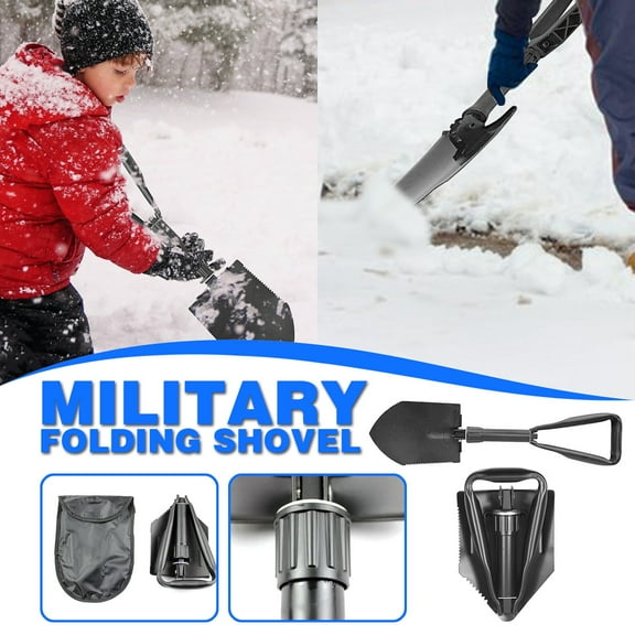 Military-Grade Folding Camping Snow Shovel, High Carbon Steel Tri-Fold Entrenching Tool for Outdoor Survival, Digging, Sawing, Shoveling, Multicolor, with Pouch , Snow Storm Essentials, By Preplabs