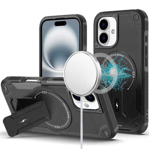 Military Grade HD Armor MagSafe Case with Kickstand for iPhone 16 - Black
