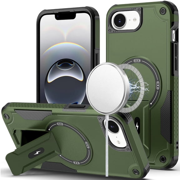 Military Grade HD Armor MagSafe Case with Kickstand for iPhone 16e - Green