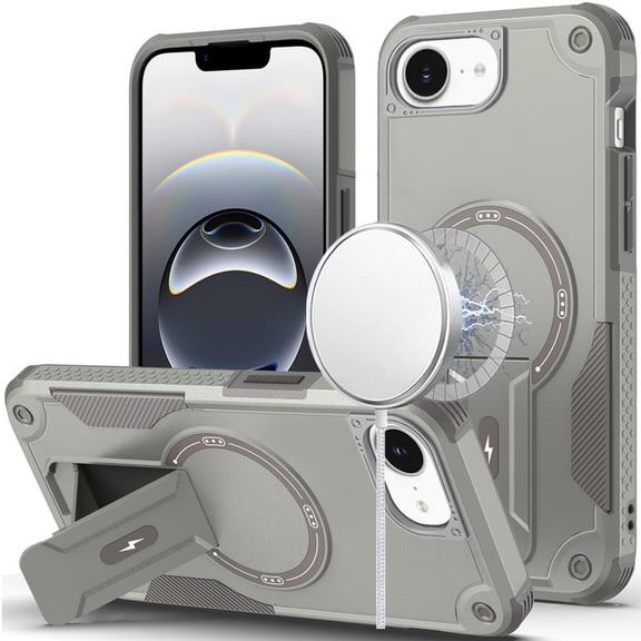Military Grade HD Armor MagSafe Case with Kickstand for iPhone 16e - Grey