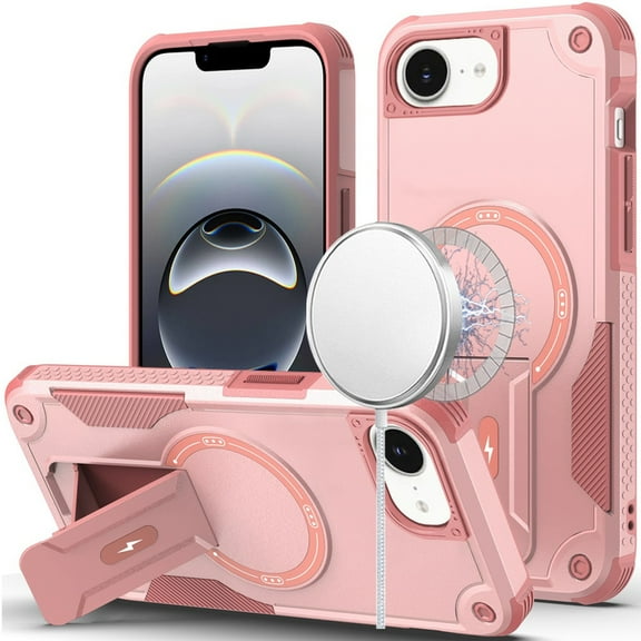 Military Grade HD Armor MagSafe Case with Kickstand for iPhone 16e - Pink