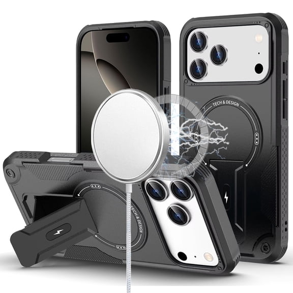 Military Grade HD Armor MagSafe Case with Kickstand for iPhone 17 Pro Max - Black