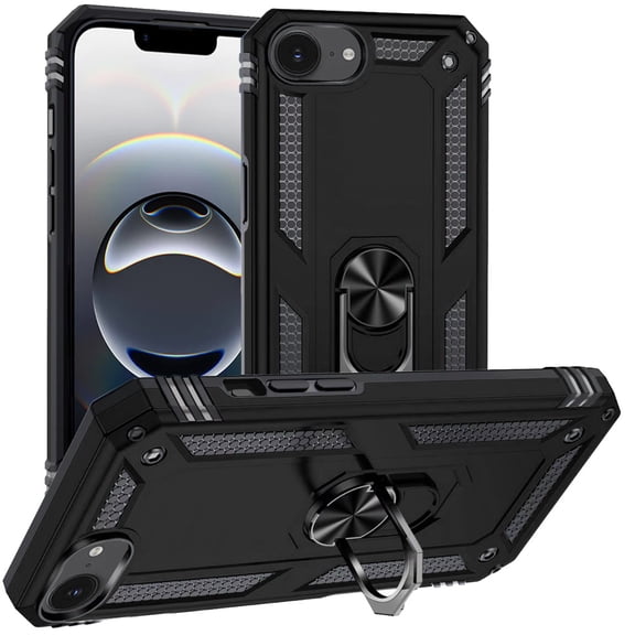 Military Grade Hybrid Case with Ring Grip for iPhone 16e - Black