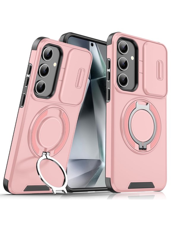 Military Grade Phone Case compatible with Samsung Galaxy S25 Ultra, Shockproof Rugged Bumper Cover, Rotating Ring Stand Holder, Anti-Scratch Magnetic Car Mount Compatible