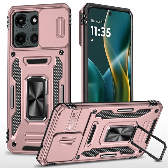Military Grade Ring Holder Case with Camera Lens Cover for Motorola Moto G Stylus 2025 - Rose Gold