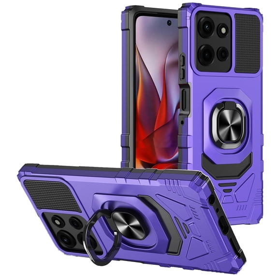 Military Grade Robotic Series Hybrid Case with Ring Grip for Motorola Moto G 2025 - Purple